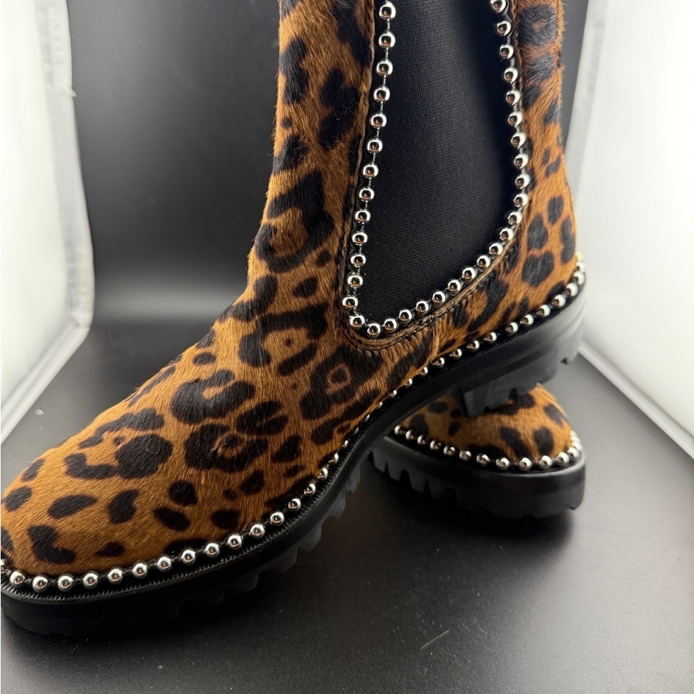 Alexander Wang Spencer Brown Black Fur Dyed Calf Leopard Print Booties Size 7 - Picture 2 of 5